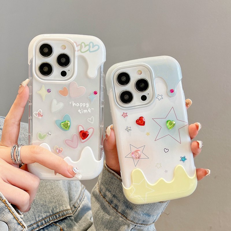 【3D Ice Cream】Shinny Star Love Cute Soft Case IPhone 7 8 Plus XR XS Max 11 12 13 14 Pro Max 14 Plus for Women Girl Gift Cartoon Lovely