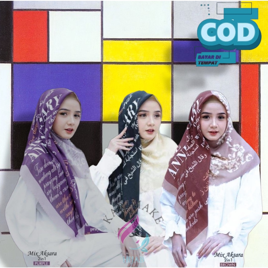 Karimake Hijab / Kerudung Segi Empat Voal Premium Printing Motif himsical Whirlpool Laser Cut 110 x 110