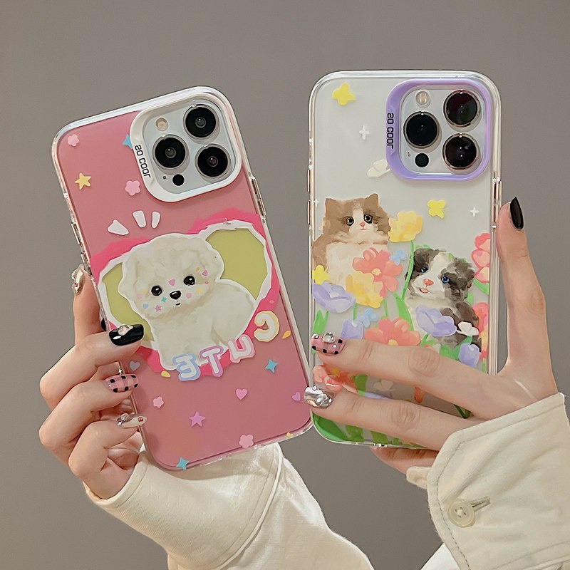 Oil Painting Love Dog Skin Feel Soft Case HP iP iPhone 12 13 14 Pro Max 11 So Cool FTD Casing Apple