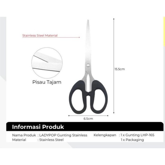 Gunting Kertas Size Sedang Medium Tanggung 6.5&quot; Inch 838 165 Stainless