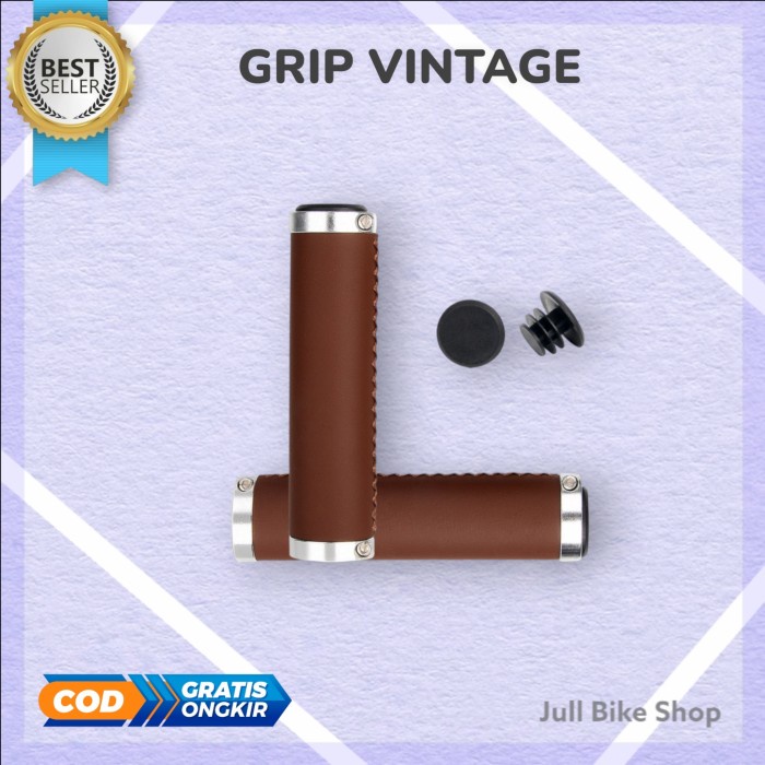 Hand grip vintage jahitan sepeda lipat mtb fixie coklat handgrip stang PREMIUM cokelat BMX lock