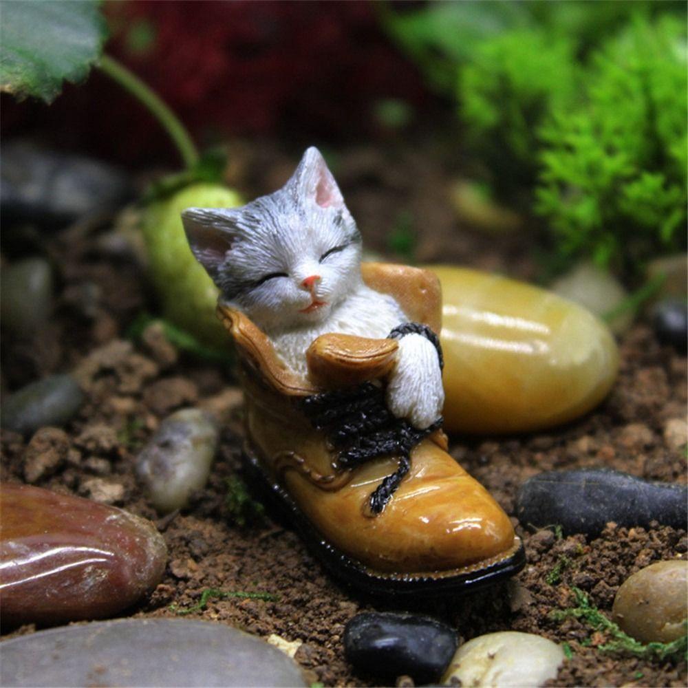 【 ELEGANT 】 Patung Kucing Resin Serbaguna Lanskap Mikro Meja Kantor Hadiah Rumah Simulasi Patung Miniatur