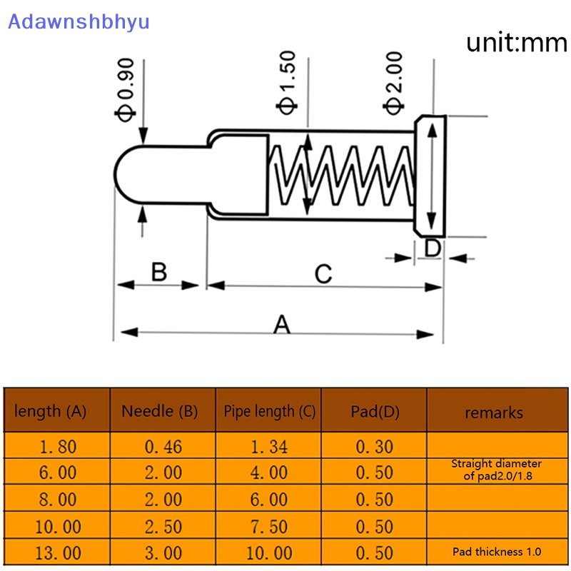 Adhyu 10Pcs Konektor Pogo Pin Pogopin Spring Loaded Contact SMD PCB 1.8 6 8 10 13 MM Test Prob ID