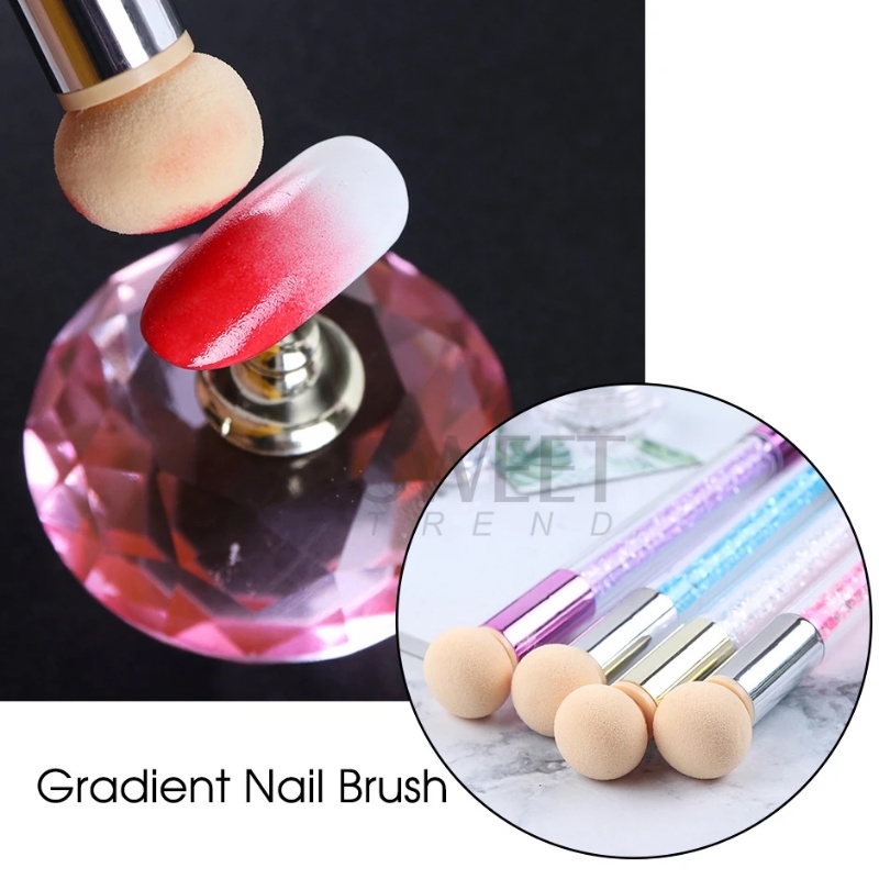 Gel Polish Warna Gradien Sikat Kuku Pena Kepala Ganda Sikat Kuku Spons Gradien Shading Nail Art Pen Nail Brush Manicure Dotting Brush Rhinestone Handle Painting Tools