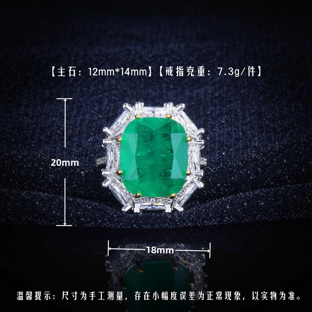 Goldkingdom Aksesoris Perhiasan Fashion Ready Stock Mewah Perak Natural Emerald Persegi Panjang Berlian Hijau Warna-Warni Harta Cincin Perempuan