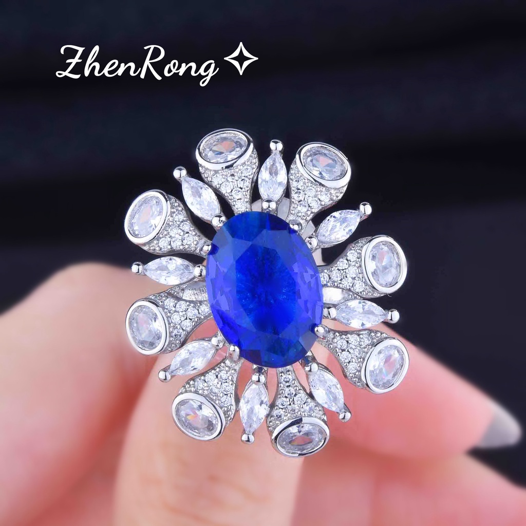 Goldkingdom Aksesoris Perhiasan Fashion Ready Stock 15karat Berlian Biru Royal Set Mewah Liontin Cincin Warna-Warni Anting Harta Karun