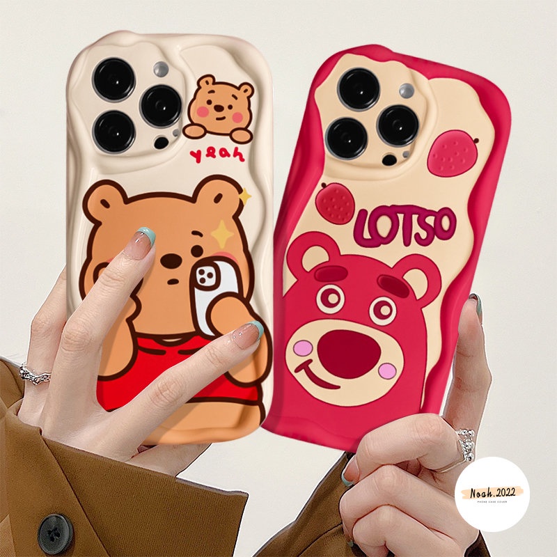 Case Untuk Samsung A14 A24 A52 A50s A04s A12 A02s A23 A13 A32 A04 A21s A20 A03s A03 A50 A51 A20s A30s A30 A11 Cute Manyo Winnie Bear 3D Wavy Curved Edge Glossy Airbag Shockproof Case