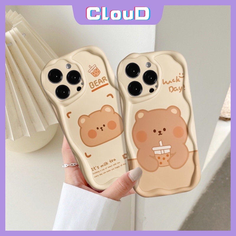 Case Teh Susu Beruang Kartun Lucu Untuk Samsung A13 A04 A03 A12 A32 A21s A14 A11 A04s A30 A20s A02s A10s A51 A20 A03s A23 A50 A30s A52 3D Tepi Melengkung Bergelombang Glossy Shockproof Soft Case