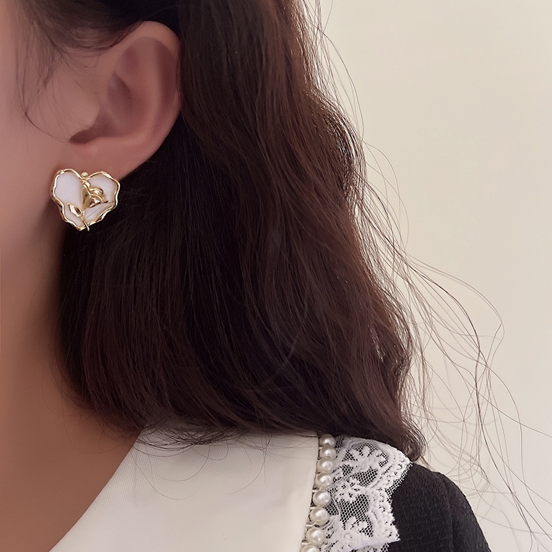 Super Peri Prancis Retro Hati Tulip Anting Telinga Studs Untuk Aksesori Busana Gadis Manis