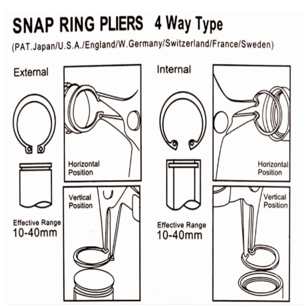 KDK Tang Snap Ring Pliers 4 Way Tang Penjepit Lurus Buka Tutup 2 Fungsi 2 IN 1 Pasang Ring Range 10 - 40mm Circlip