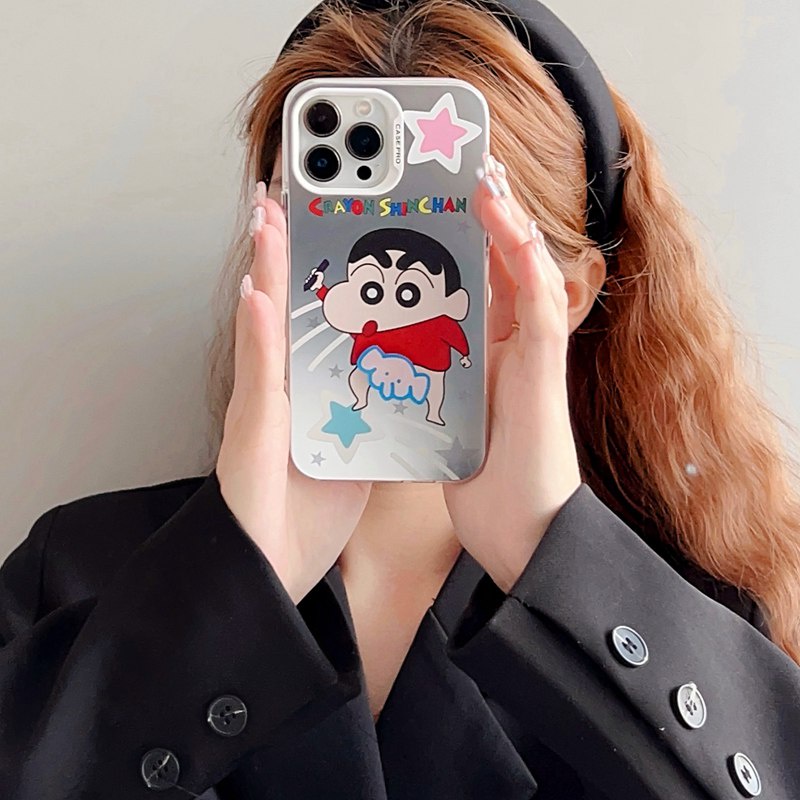 Rotating Accessory Crayon Shin-chan Soft Case HP iP iPhone 14 13 12 Pro Max 11 Matte Silver FTD Casing Apple