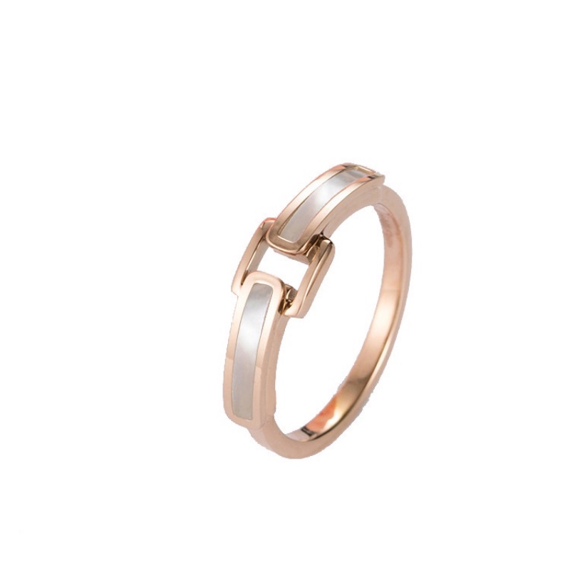 Anti Karat Fashion Rose Gold Sabuk Gesper Gaya Titanium Steel Cincin Unik Berkelas Bertatahkan Shell Ring