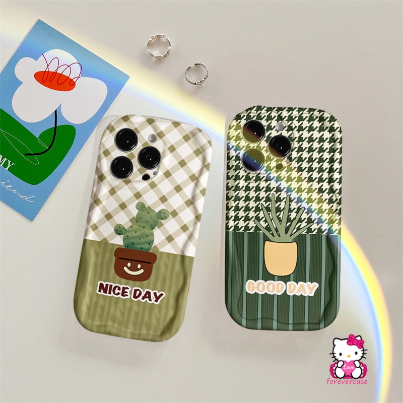 Casing Pola Kisi Kaktus Tanaman Pot Segar Untuk Realme C53 C55 C35 C31 C33 C17 C11 C25 C15 C30 C21 C21Y C25Y C20 C25s C12 C3 5s 5i 6i 5 7i 9i C20A 3D Tepi Melengkung Bergelombang Soft Case