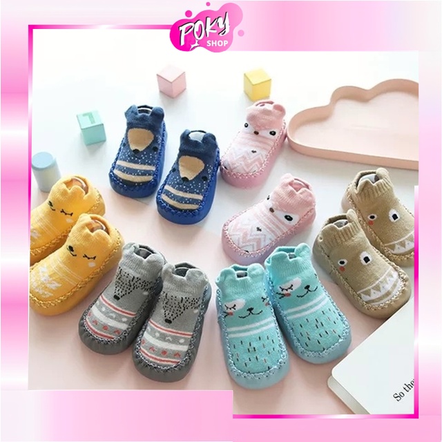 POKY - D5051 Kaos Kaki Motif Animal / Sepatu Anak Bayi F382 / Sepatu Anak Bayi Anti Slip / Sepatu Baby / Baby Socks Shoes / Kaos Kaki Bayi