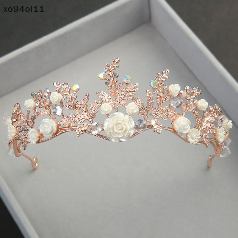 Xo Kristal Tiara Emas Pernikahan Mahkota Baroque Berlian Imitasi Pengantin Rambut Mahkota Headband OL