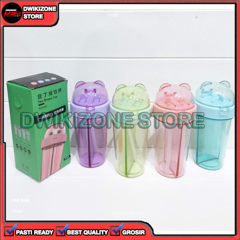 [GROSIR] BOTOL TEMPAT AIR MINUM DUET KEKINIAN MOTIF BERUANG 2 SISI 2 SEKAT STICKER FREE BPA