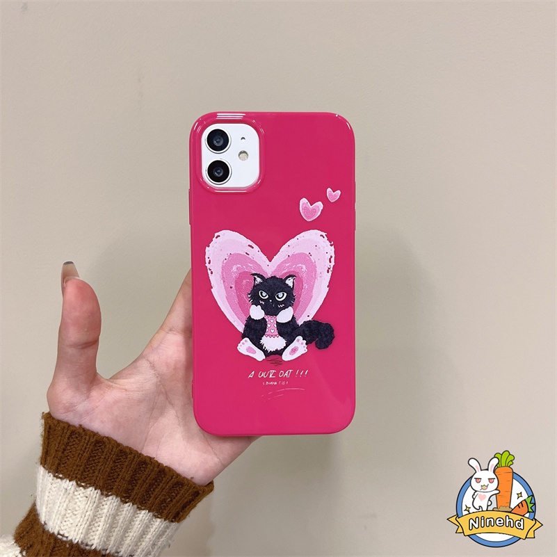 IPHONE Casing Kompatibel Untuk Iphone14 13 12 11 Pro Max X Xr Xs Max8 7 6 6s Plus SE 2020 Rose Red Heart Love Cute Cat Phone Case Shockproof Silikon Lembut Anti Gores Cover Pelindung