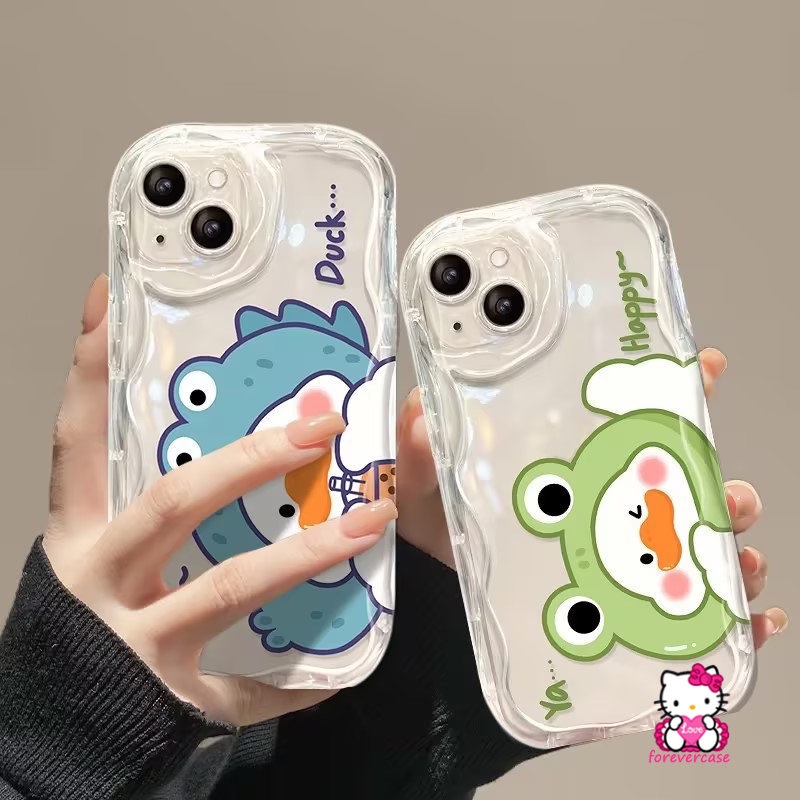 Case Pasangan Tahan Guncangan Untuk Redmi10 A2 9C NFC A1 10C 10A 9A 9 9T Redmi Note11 11s 9 8 10s 10 Pro Max Plus POCO M3 Buaya Transparan Bebek Lucu 3D Wavy Curved Edge Soft Cover