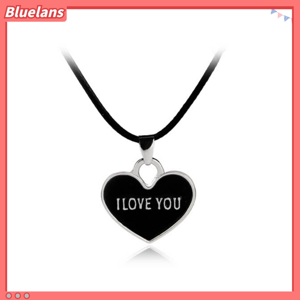 [BLS] 1pasang Unisex Kreatif I Love You Forever Letter Hitam Putih Berbentuk Hati Liontin Pasangan Kalung Hadiah Valentine