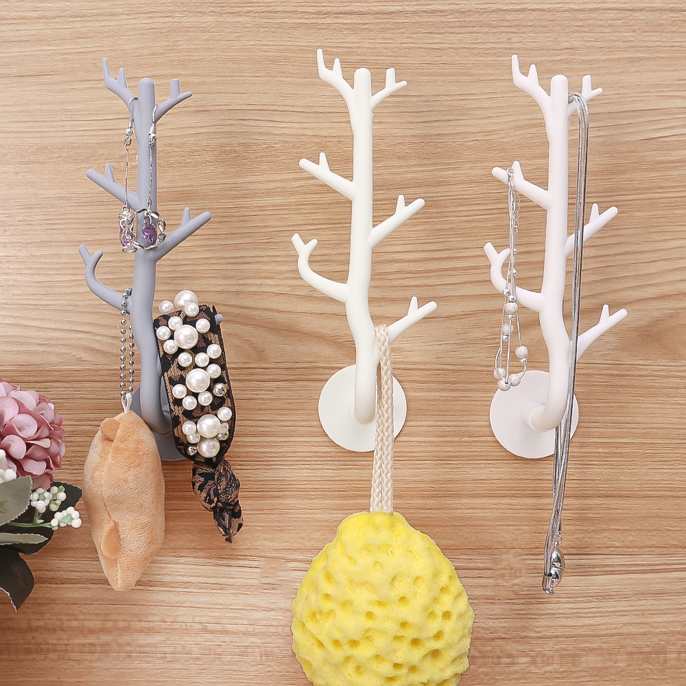 Hemat Ruang Spons Kunci Rak Self-adhesive Kalung Hairband Gantungan Hidup Berbentuk Cabang Penyimpanan Kait Rumah Dinding Pintu Seni Dekorasi