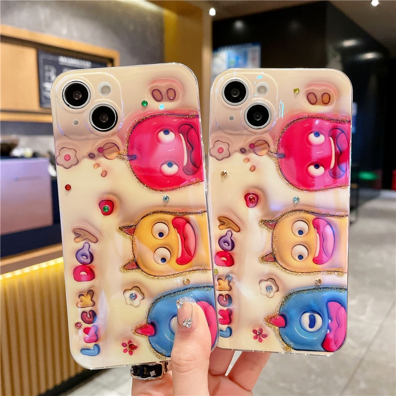 IPHONE Casing Ponsel Desain Tiga Monster Kecil Eye Plane Lucu Kompatibel Dengan Iphone12 13 14 11 Pro Max X Xs Max Xr Ytrt