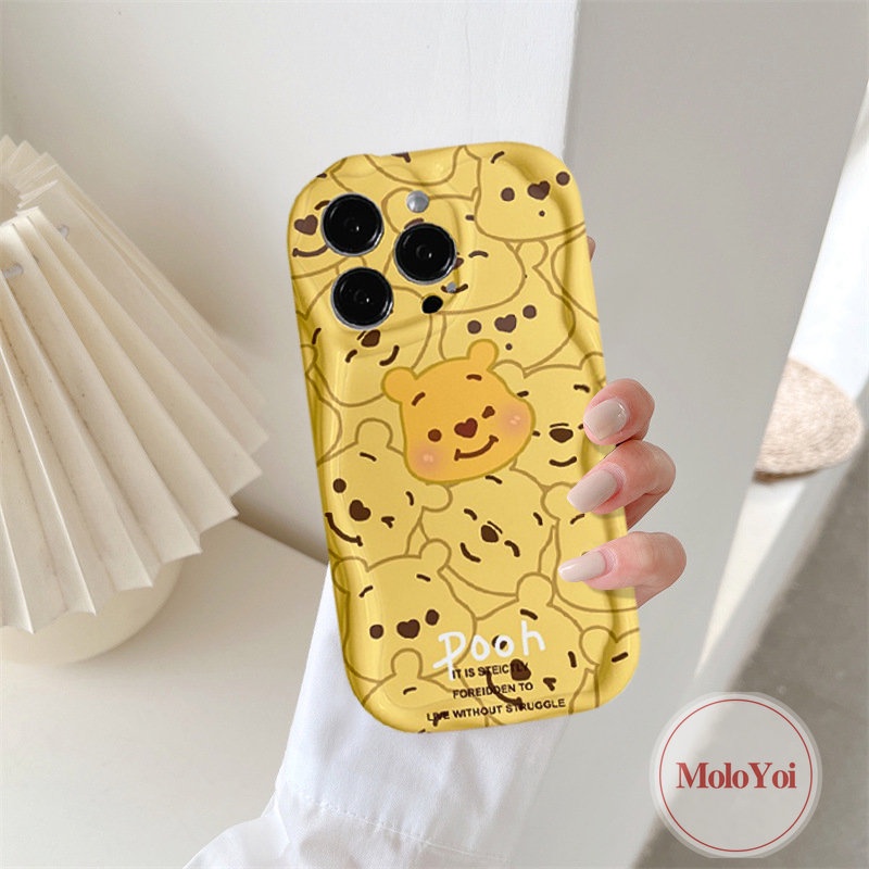 IPHONE Casing Glossy Tepi Melengkung Bergelombang 3D Kompatibel Untuk Iphone6 7 6S 8plus 11 Pro Max12 14 13 Pro MAX XR X XS MAX Cute Winnie the Pooch Kartun Kodok Airbag Pasangan Tahan Guncangan Soft Cover