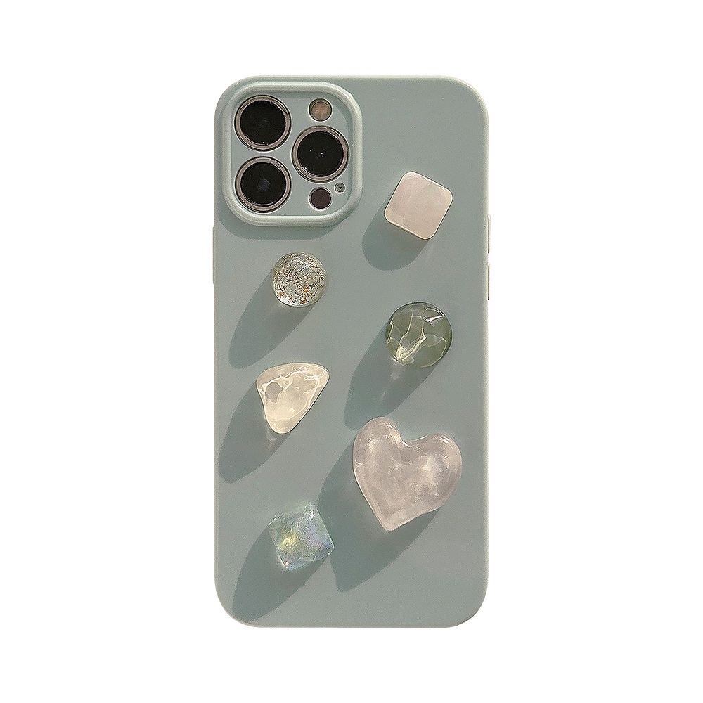 IPHONE Ins 3D Ice-through Gemstones Silicone Case Untuk Iphone14 11 12 13 PRO MAX Casing Cover Pelindung AT0333
