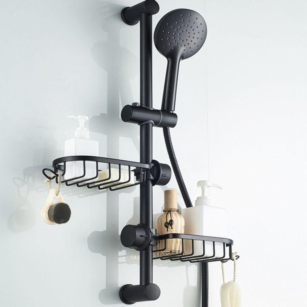 [Elegan] Rak Keran Silver Ruang Aluminium Tahan Lama Aksesoris Dapur Kamar Mandi Tempat Serba Serbi Adjustable Shower Storage Rack