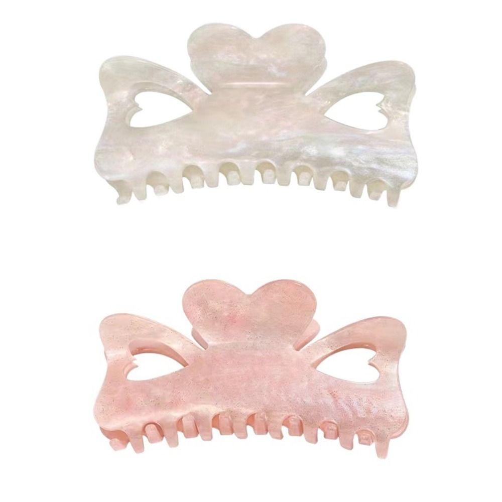 AUGUSTINA Love Heart Hair Claw Temperamen Geometris Kreatif Untuk Gadis Asam Asetat Hiu Klip Hiasan Kepala Besar Untuk Wanita Women Hair Clip