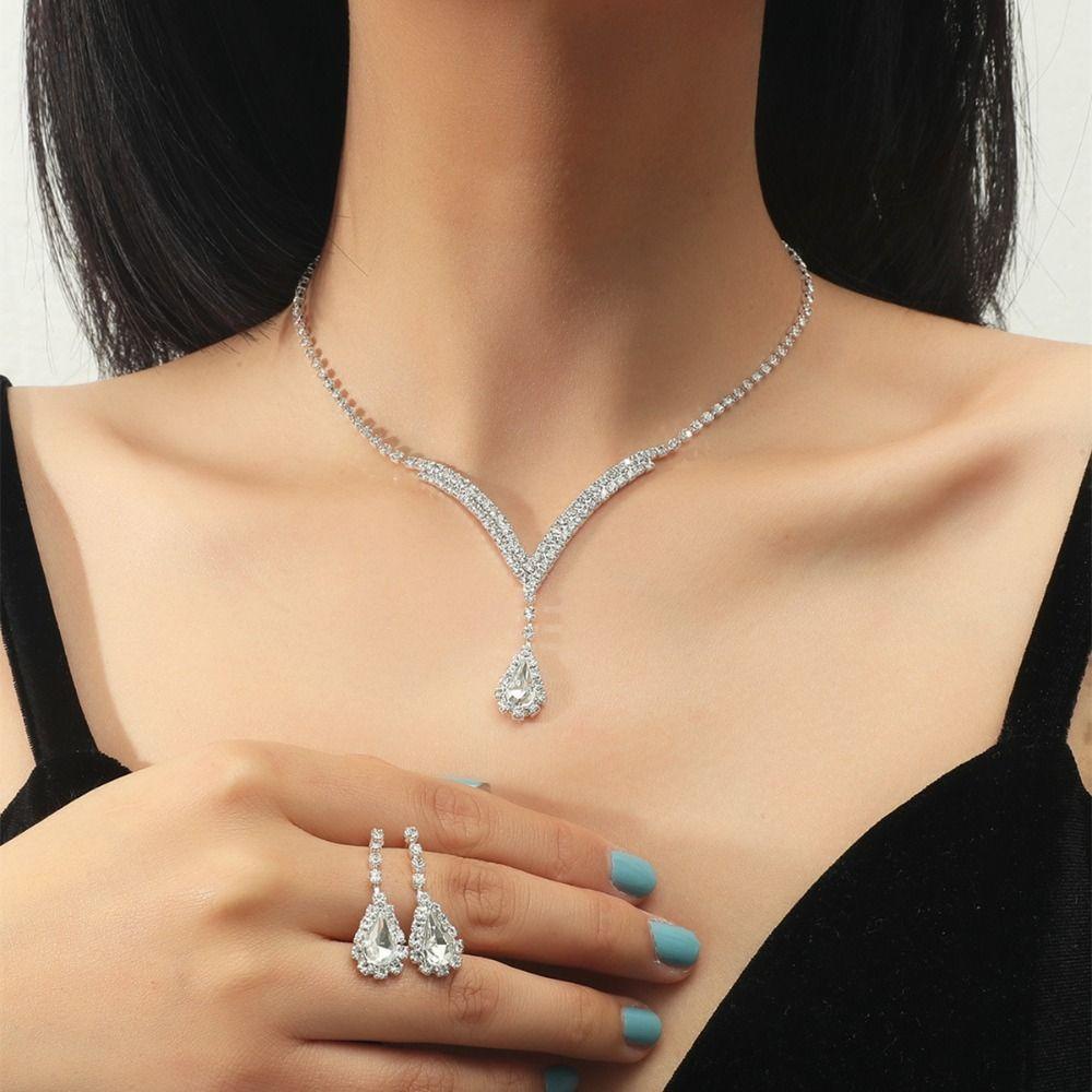 Mxbeauty Set Perhiasan Pernikahan Hadiah Elegan Teardrop Mewah Indah Klasik Gaya Korea Anting