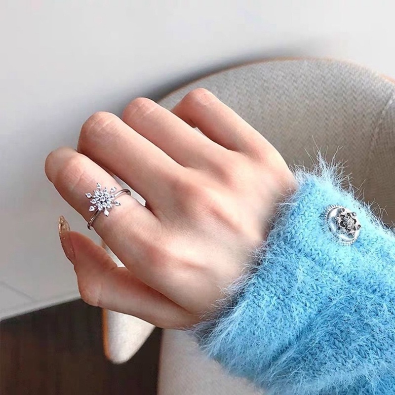 Berputar Snowflake Pesona Kecemasan Cincin Untuk Wanita Mewah Kristal Spinner Fidget Ring Natal Berputar Rings Anti Stres Perhiasan