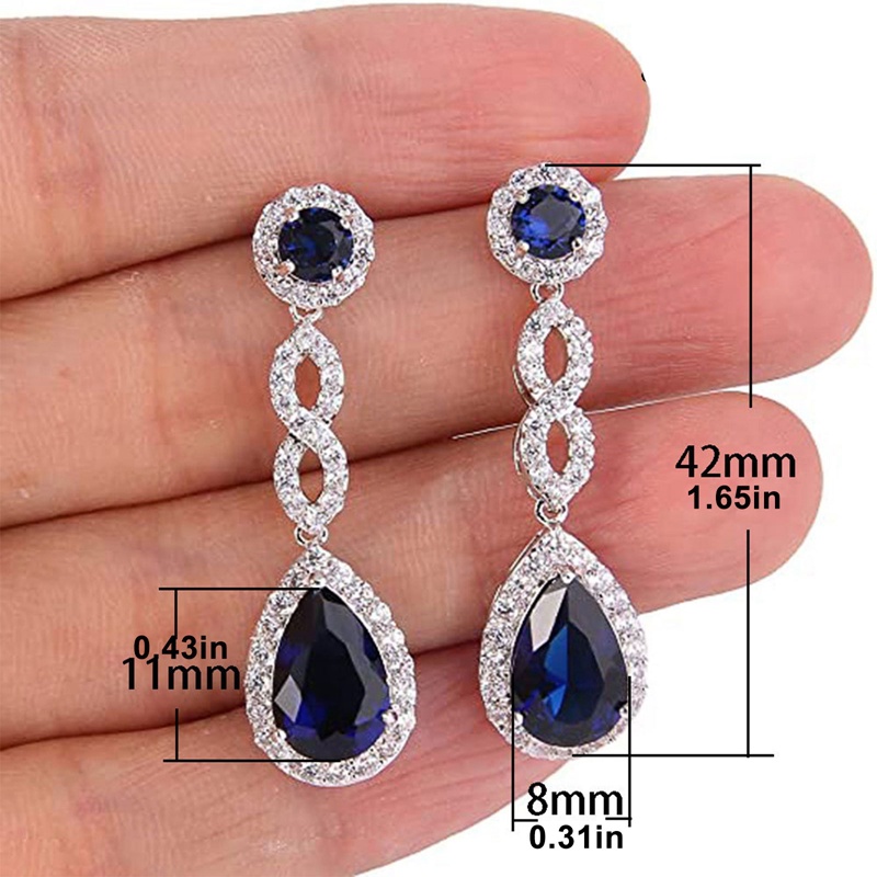 Temperamen Biru Cubic Zirconia Anting Gantung Panjang Untuk Wanita Mewah Elegan Pengantin Wanita Pesta Pernikahan Anting Perhiasan Baru