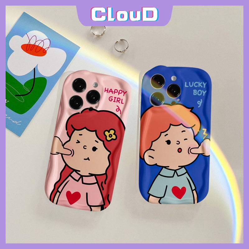 Pasangan Case Untuk Realme C35 C11 C25Y C20 C33 C12 C31 C30 C15 C21 C25 C55 5 9i 5i 7i 6i 5s C21Y C25s C20A C3 C17 Lembut 3D Bergelombang Melengkung Tepi Kartun Lucu Beruntung Anak Laki-Laki Perempuan Kekasih Cover