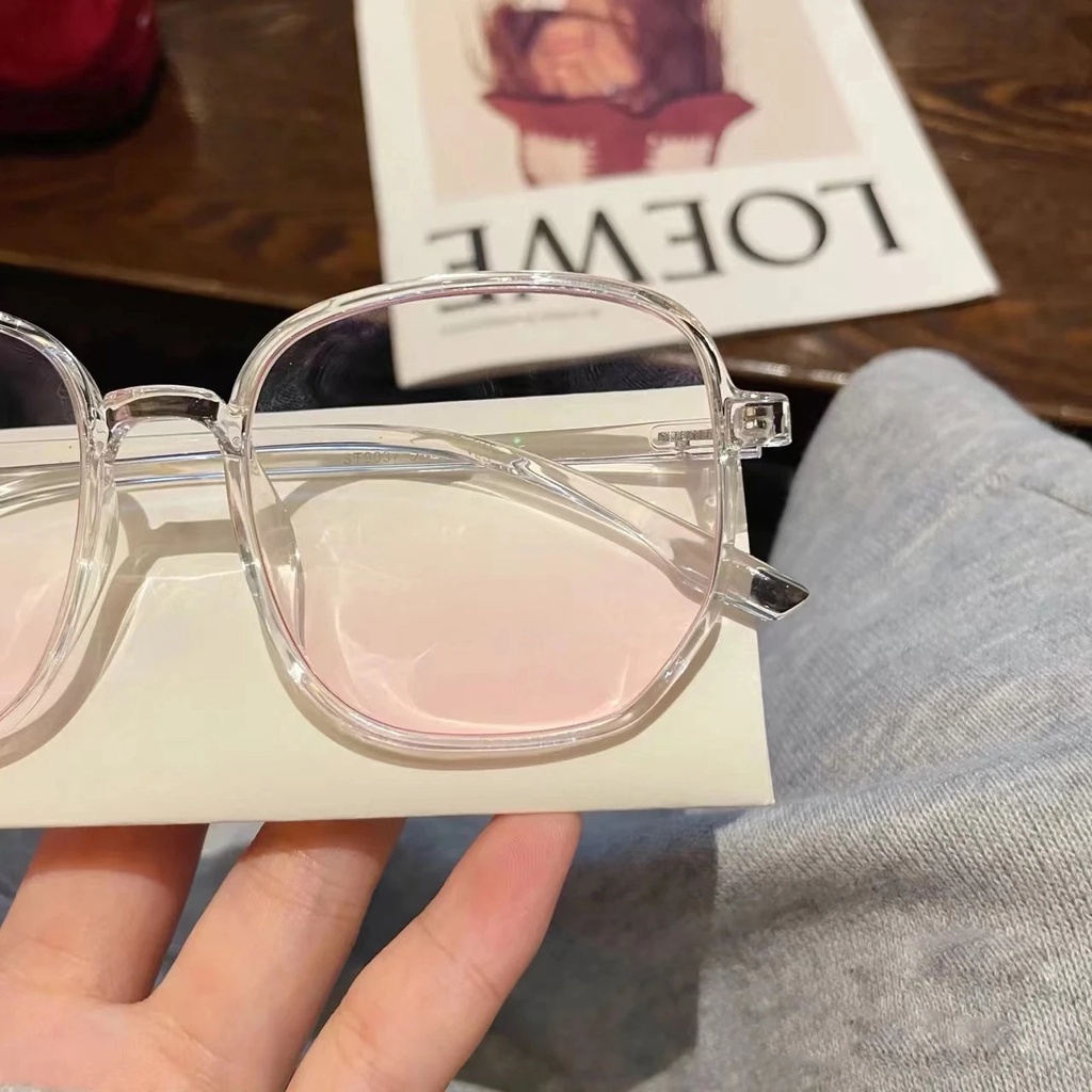 [Hot Sale] Resin Dekorasi Kacamata Blush Tren Polos Makeup Anti-Cahaya Biru Oversized Bening Pria Gradual Pink Bubuk Flat Glasse Wanita Ultralight Ringan Fashion