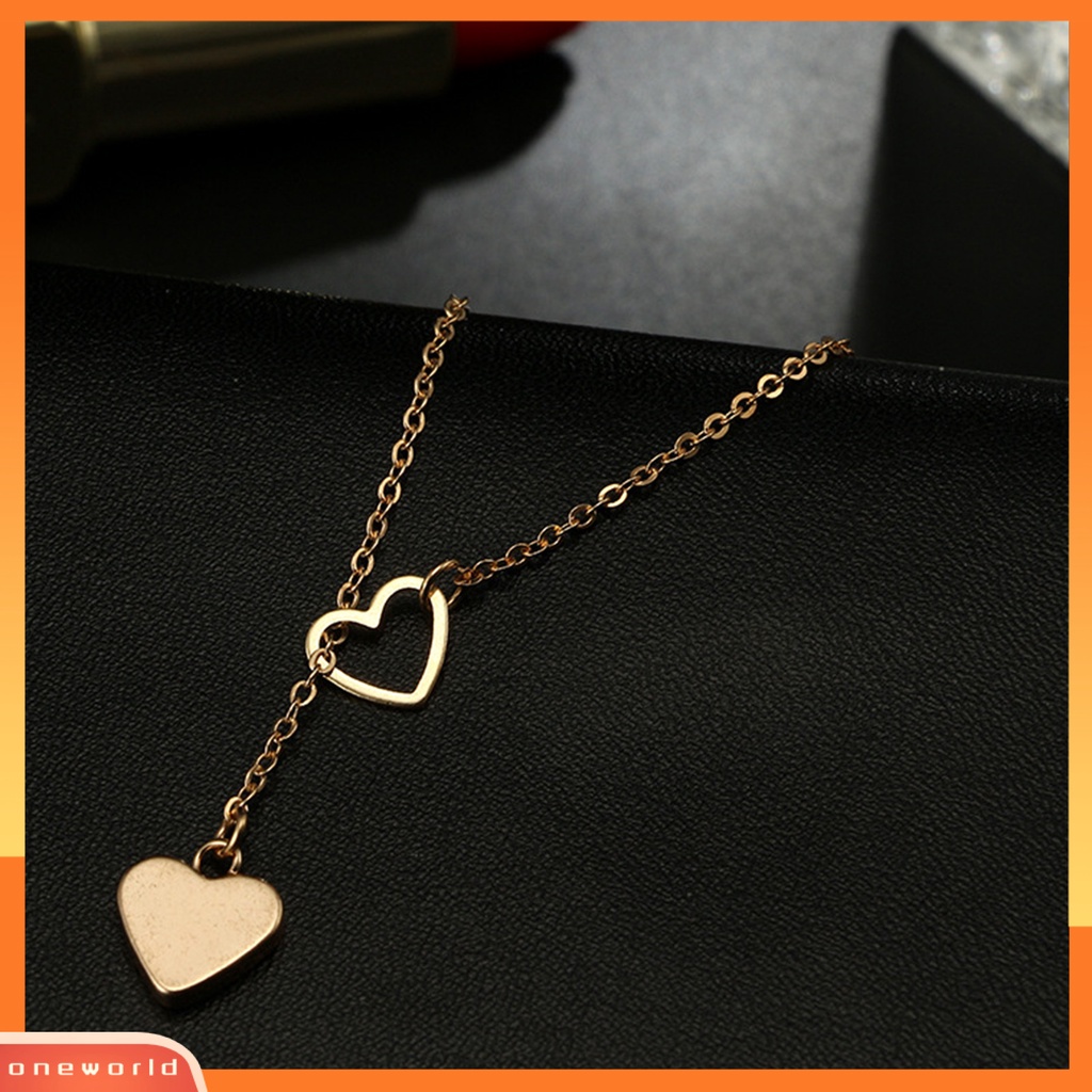 [ONE] Liontin Hati Rantai Panjang Klavikula Kalung Alloy Hollow Tipis Adjustable Wanita Kalung Perhiasan Aksesori