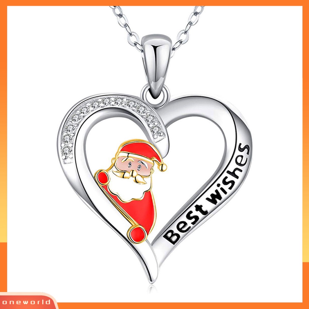 [ONE] Women Necklace Heart Shiny Kalung Liontin Huruf Berlian Imitasi Ringan Untuk Natal