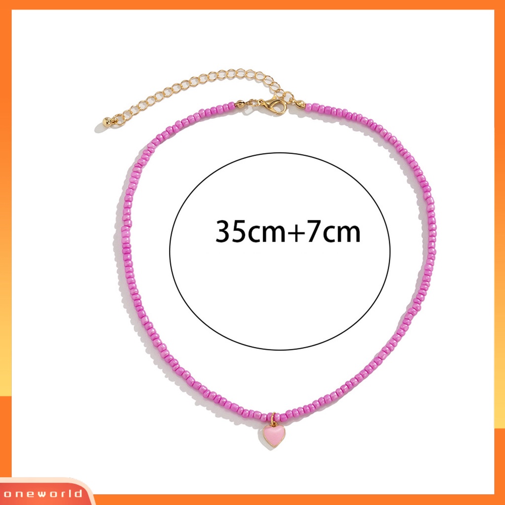 [ONE] Retro Handmade Adjustable Klavikula Kalung Warna-Warni Manik-Manik Hati Liontin Wanita Kalung Perhiasan Aksesoris