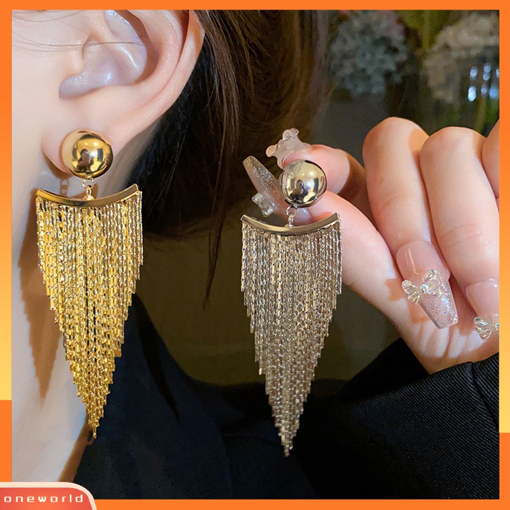 [ONE] 1pasang Anting Liontin Berlebihan Rumbai Temperamen Cahaya Mewah Berdandan Anting-Anting Perhiasan Fashion