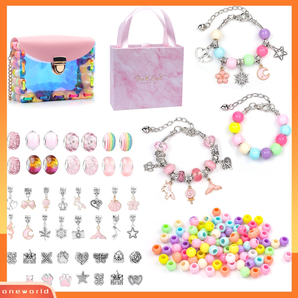 [ONE] 158 Pcs/Set Manik-Manik Longgar Warna-Warni Aneka Pra Lubang Handmade Gelang Kalung Membuat Perhiasan Spacer Manik-Manik Gadis DIY Craft Aksesoris Kit