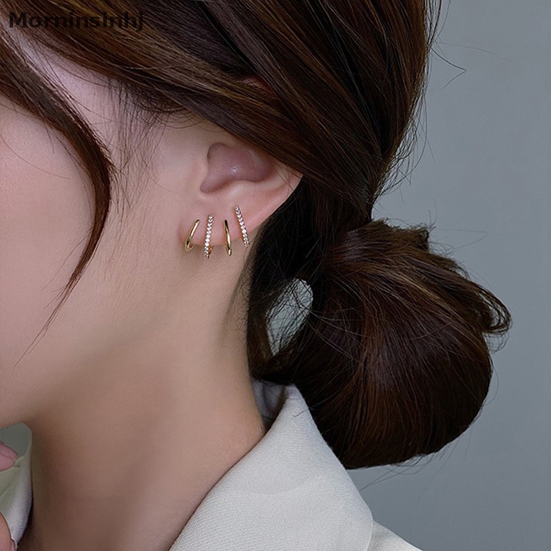 Mornin 1pasang Anting Elegan Lucu Earing Claw Ear Hook Clip Stud Earrings Untuk Wanita Cabang Empat Kristal Warna Emas Anting Telinga Perhiasan Fashion id