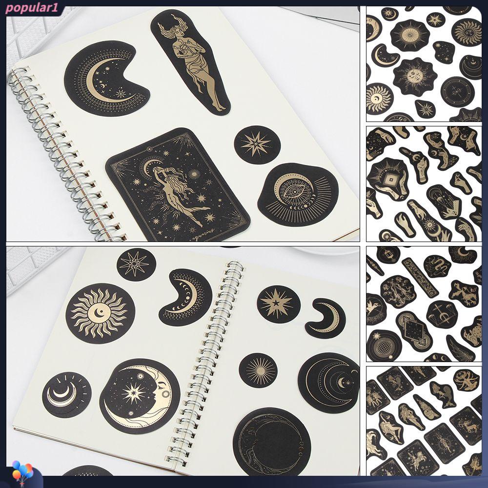 Populer 1set Scrapbook Stiker Hias Stationery Album Diary Ornamen Emas Stamping Matahari Bulan Bintang