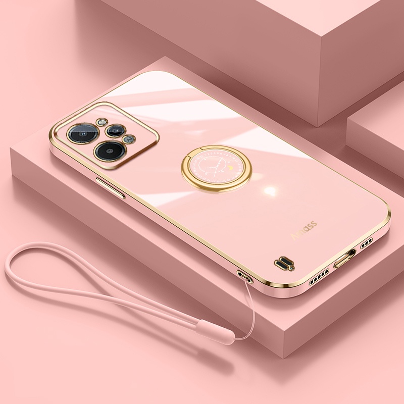 Andyh Casing Ponsel Silikon Ultra Tipis Untuk OPPO Realme C31 4G Deluxe Fall Protection Gold Band Dengan Cincin Jam Dan Lanyard Gratis