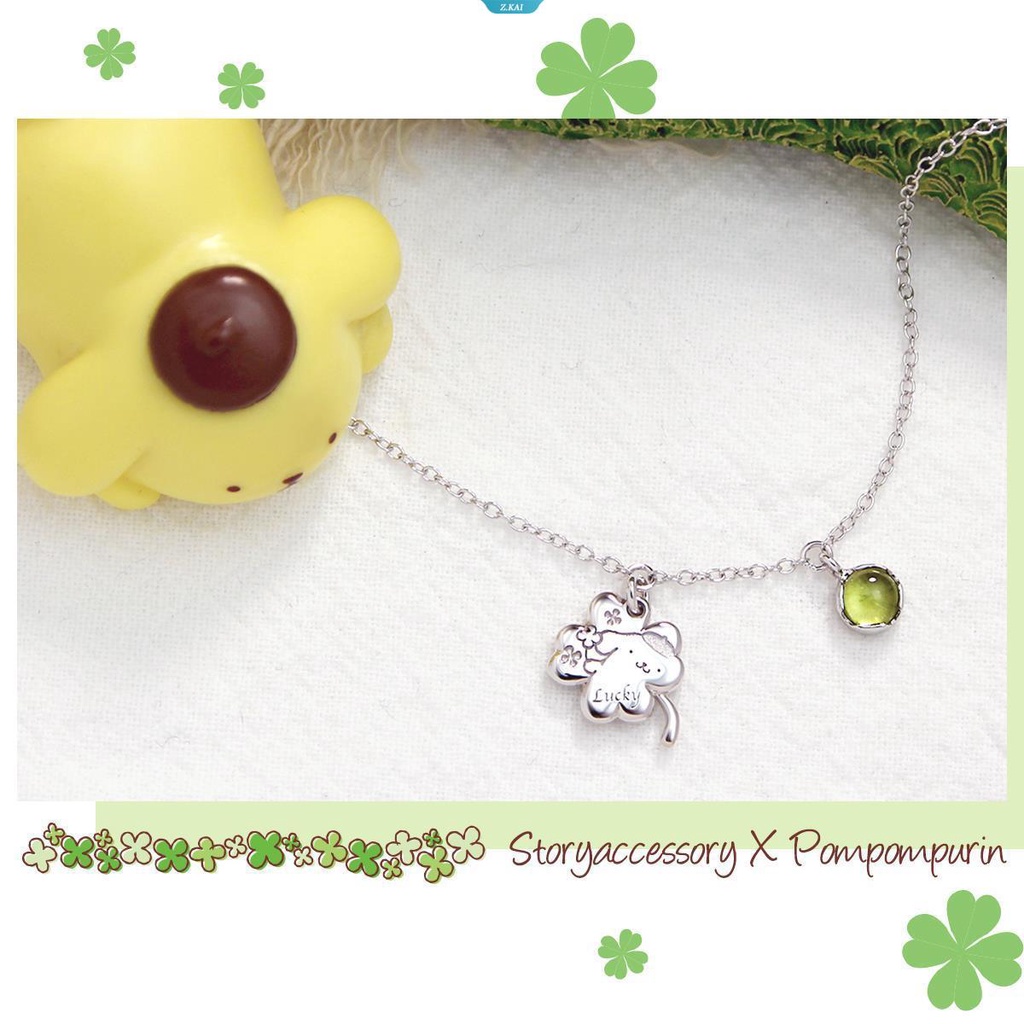 Sanrio JewelryPom Pom Purin Natural Gemstone Clover Sterling Silver Kalung Kawaii Sanrio Aksesoris Kalung [ZK]