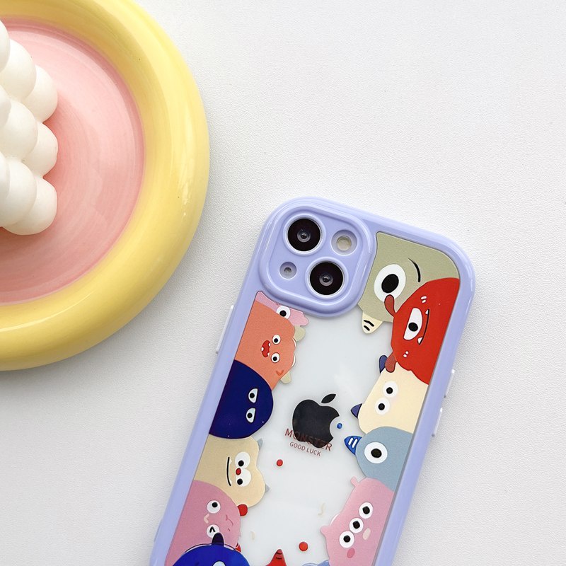 All New Cream Non-slip Camera Protect Soft Case IPhone X XR XS Max 11 12 13 14 Pro Max Women Girl Pretty Cute Monster Cartoon Phone Case