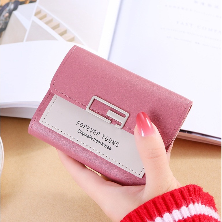 FINOM Alicia - Dompet Mini Lipat Wanita Motif Polos Trendi
