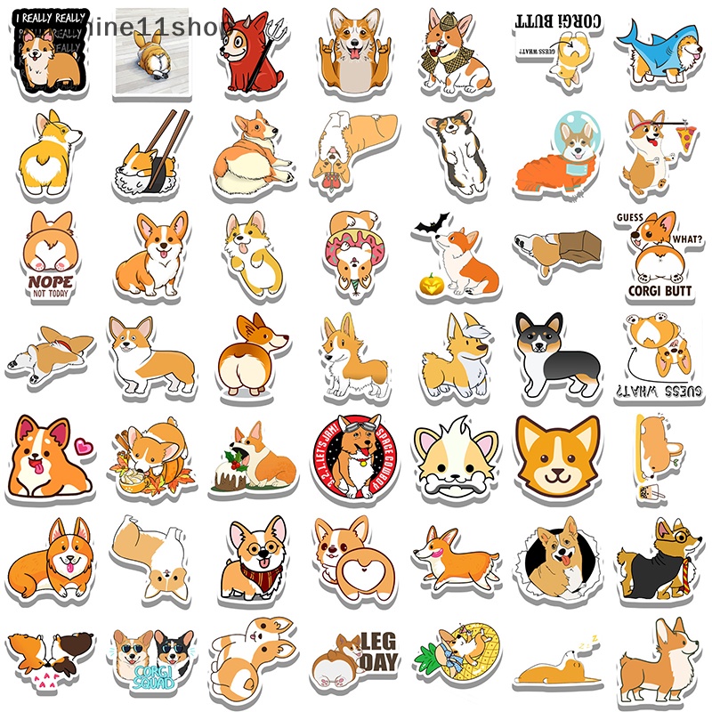 Sho 50 /100 Pcs Lucu Corgi Kawaii Hewan Stiker Ponsel Bagasi Skateboard Laptop Gitar Kartun Grafiti Tahan Air Stiker Sticker N