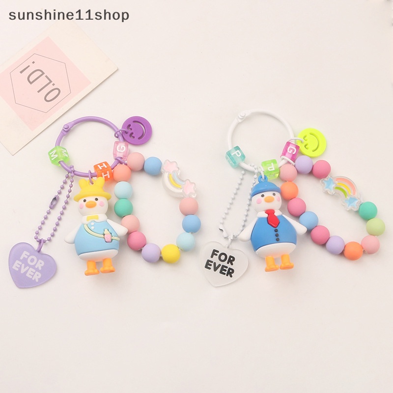 Sho Lucu Bebek Permen Warna Gantungan Kunci Smile Beads Key Chain Wanita Dompet Ransel Huruf Shell Liontin Untuk Airpods Pro N