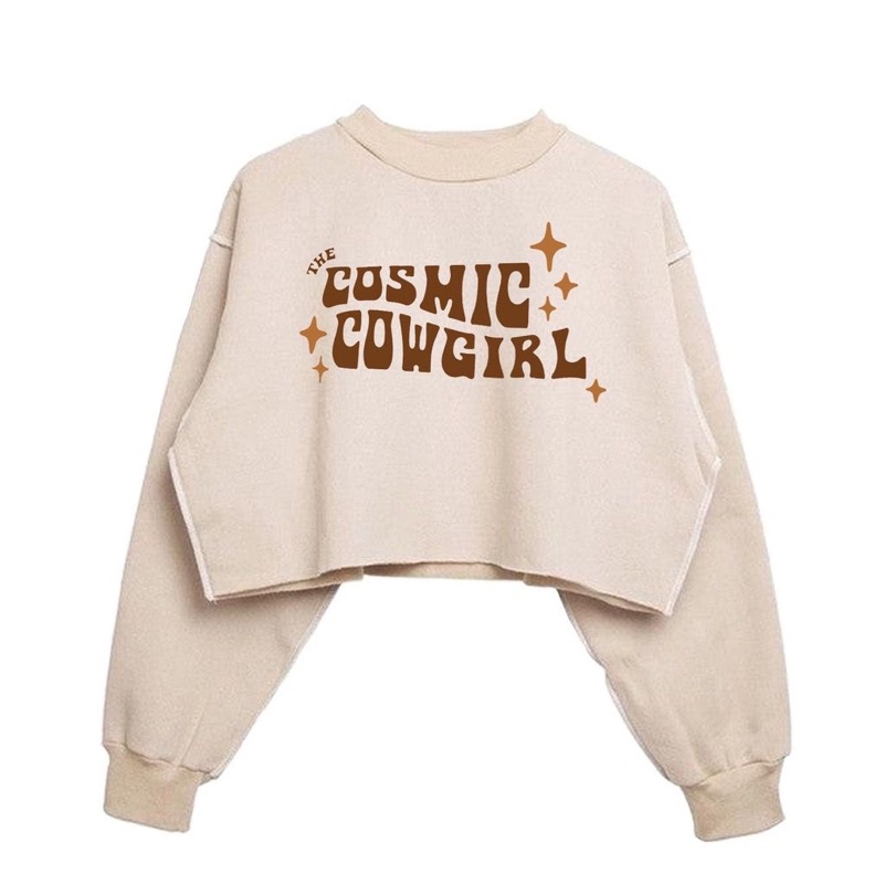 Tq88indonesia Fashion Sweater Crop COSMIC COWGIRL Fleece / sweater crop kekinian / Sweater crop korea Top Wanita