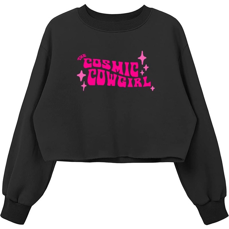 Tq88indonesia Fashion Sweater Crop COSMIC COWGIRL Fleece / sweater crop kekinian / Sweater crop korea Top Wanita