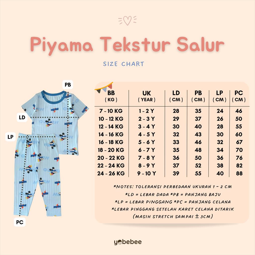 Piyama Anak Tekstur Salur Lengan Pendek Piyama Bayi Baju Tidur Anak Usia 1-10 Tahun